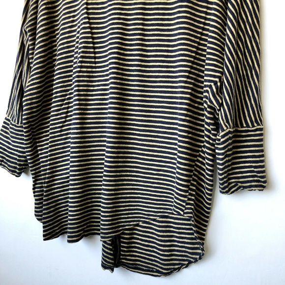 Joie Linen Striped Cardigan Button Front Longline V-neck Dolman Navy Tan - L - Picture 8 of 8